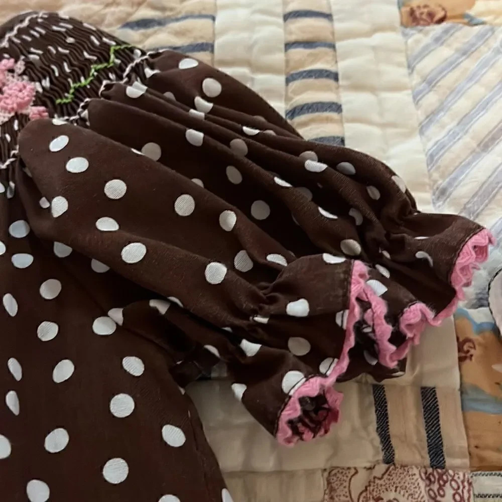 Smocked poodles polkadot dress